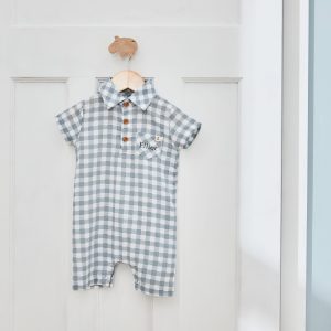 Personalised Grey Plaid Polo Romper