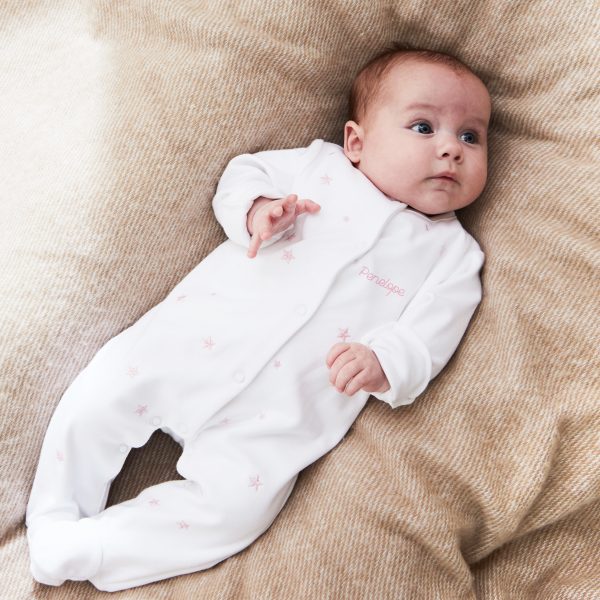 Personalised Pink Star Jersey Sleepsuit