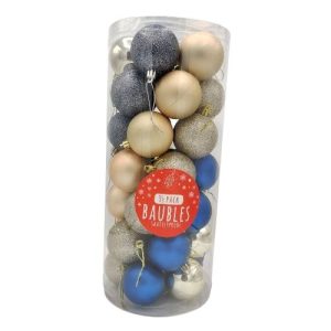 Shatterproof Christmas Gold, Blue and Silver Baubles 35pk 55cm