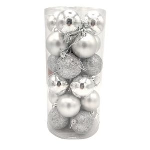 Silver and Glitter Shatterproof Mini Baubles 20 Pk