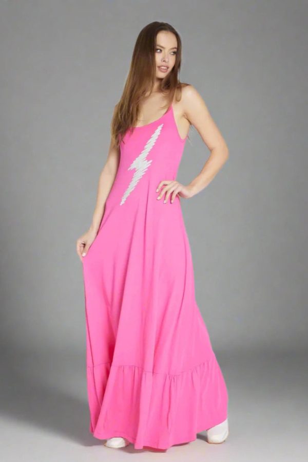 Lauren Moshi Beatrix Scribble Lightning Maxi Dress Size: XL Colour: Pink