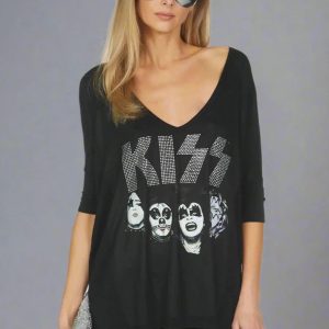 Lauren Moshi Eva x Kiss Oversized T-Shirt Size: L Colour: Black