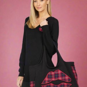 Lauren Moshi Fatima Plaid Lip Oversized Tote Bag Colour: Black