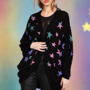 Lauren Moshi Isla Ombre Stars Wrap Cardigan Size: One Size Colour: Black
