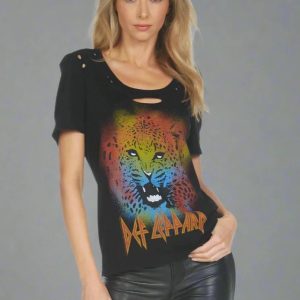 Lauren Moshi Myra Def Leppard Leopard T-Shirt Size: M Colour: Black