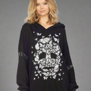 Lauren Moshi Samantha Butterfly Skull Burst Hoodie Size: S Colour: Black