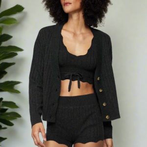 Spiritual Gangster Hudson Pointelle Cardigan Size: M Colour: Grey