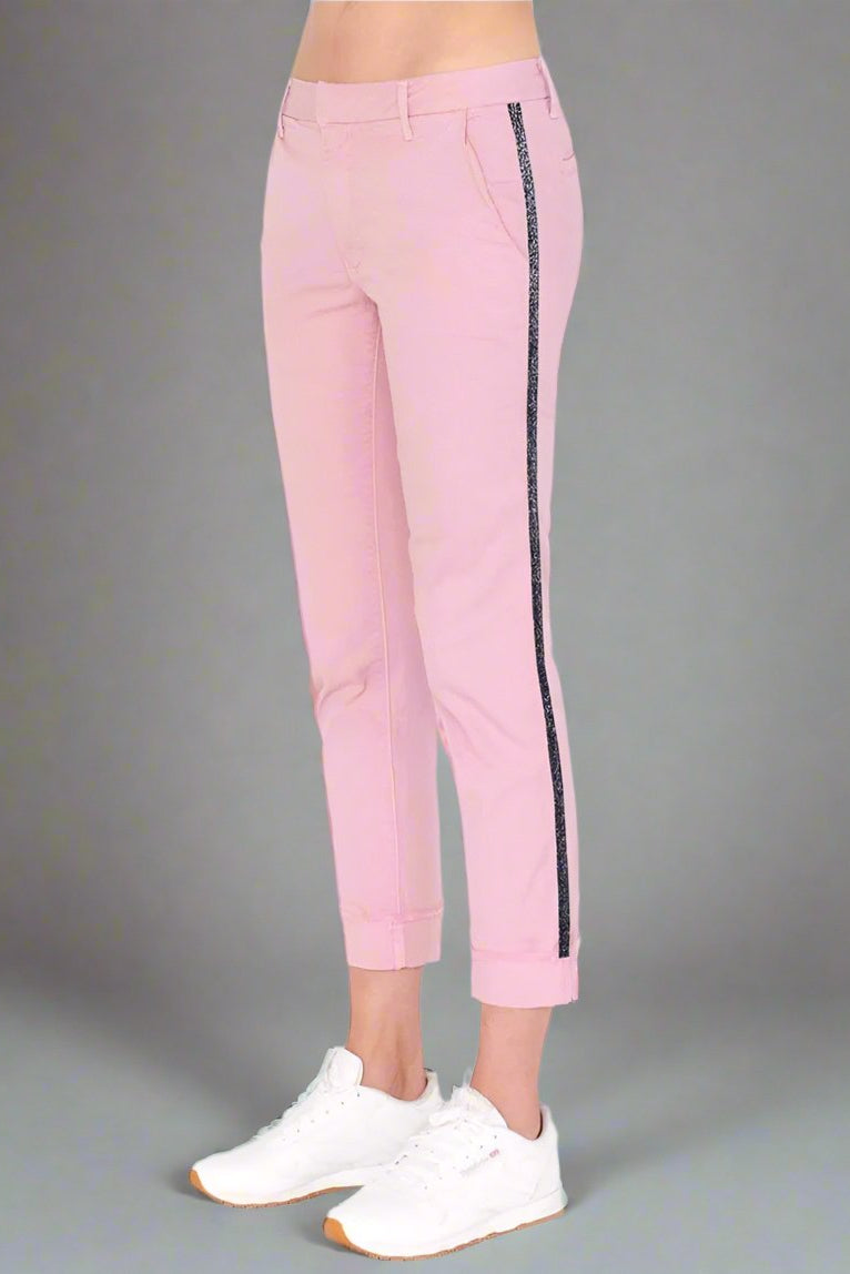 Sundry Glitter Stripe Roll Up Chino Trousers Size: 28" Colour: Pink