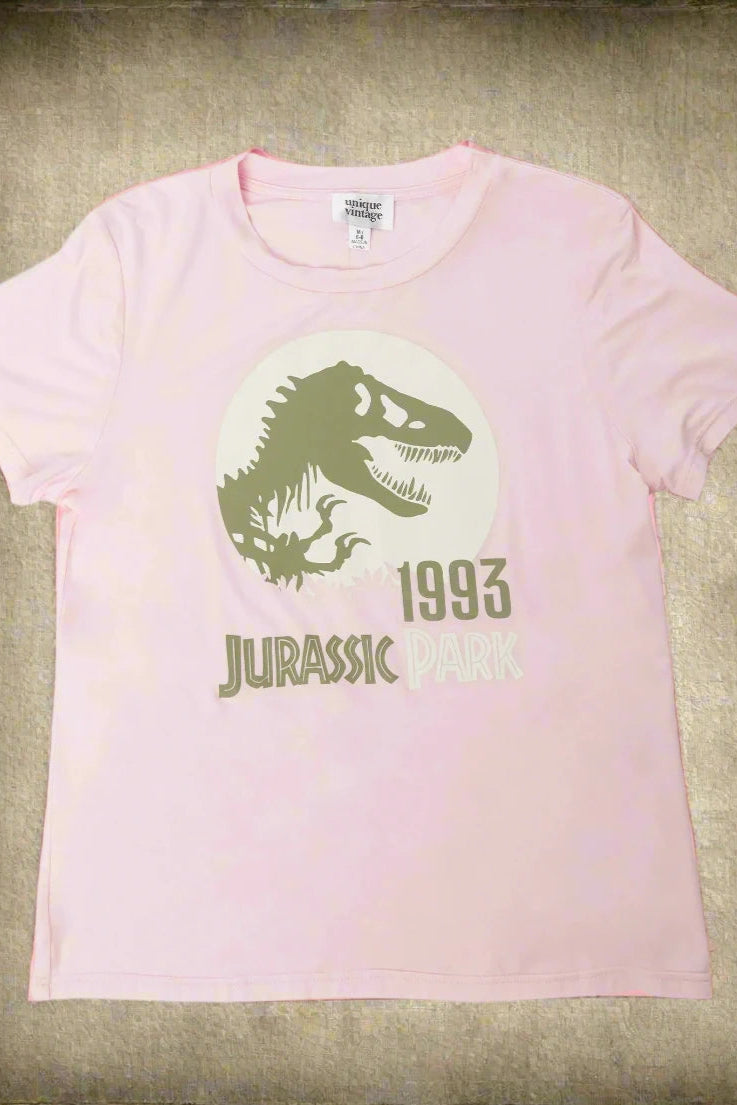 Jurassic Park x Unique Vintage Light Pink Jurassic Park 93 Fitted Tee Colour: Pink Size: L