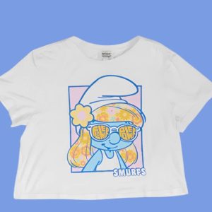 The Smurfs x Unique Vintage White Cropped Graphic Tee Colour: White Size: S