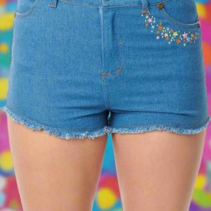 Care Bears x Unique Vintage Funshine Denim Shorts Size: L Colour: Blue