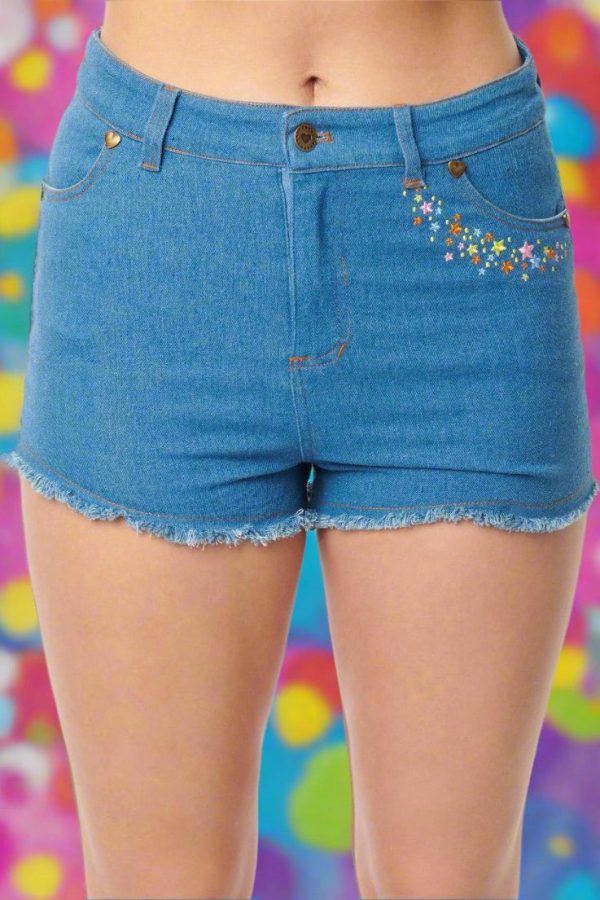 Care Bears x Unique Vintage Funshine Denim Shorts Size: M Colour: Blue