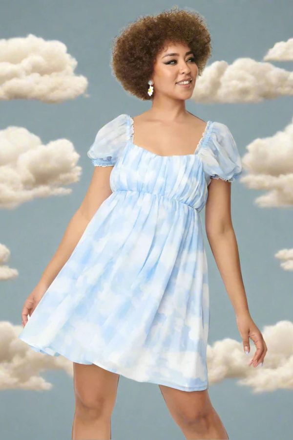Unique Vintage Cloud Print Belle Babydoll Dress Size: S Colour: Blue