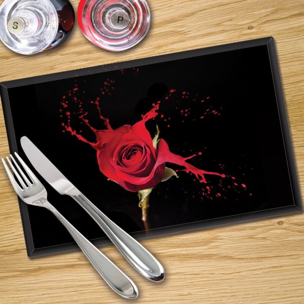 Glass Placemats Digital Printed x 4 in Paint Drip Rose - Made By Premier Range