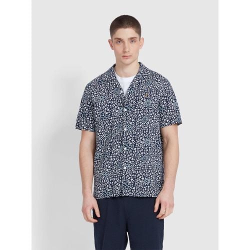 Farah Mens True Navy Landon Print Revere Shirt