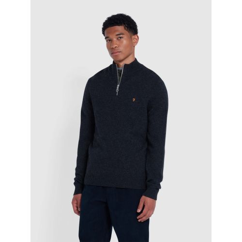 Farah Mens Black Oyster Birchall Quarter Zip Jumper