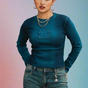 Paul Frank x Daisy Street Long Sleeved Ribbed Raglan Top Colour: Blue Size: L