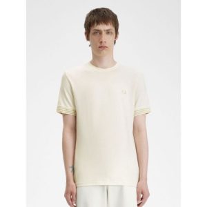 Fred Perry Mens Ecru Striped Cuff T-Shirt