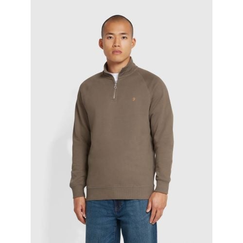 Farah Mens Mushroom Grey Jim Quarter Zip Sweatshirt