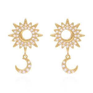 Athena Sun & Moon Drop Earrings | 18k Gold Plated