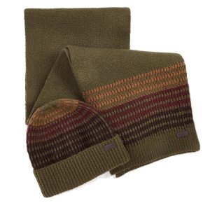 Barbour Branton Beanie & Scarf Gift Set Army Green