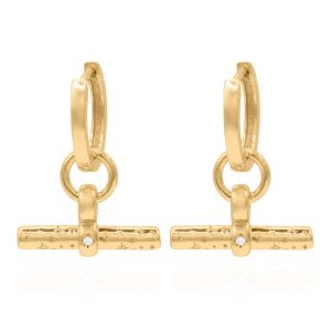 Cassia T-Bar Huggie Earrings | 18k Gold Plated