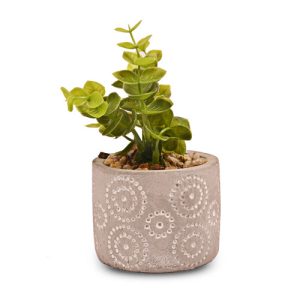 Circle Patterned Grey Pot Artificial Green Leaf Plant