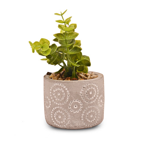 Circle Patterned Grey Pot Artificial Green Leaf Plant