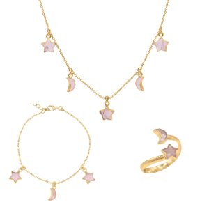 Rose Quartz Star & Moon Gift Set | 18K Gold Plated