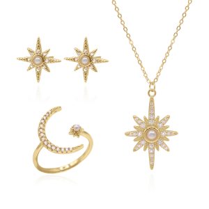 Star Birthstone Ring Gift Set | Earrings Necklace & Ring | 18K Gold Plated