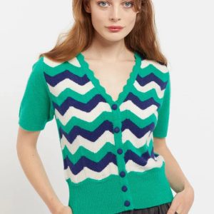 Louche Jeanie Zig Zag Stripe Short Sleeve Cardigan