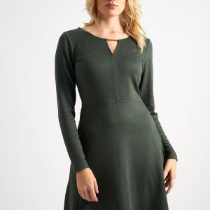 Josy Brushed Marl Jersey Skater Style Mini Dress - Green