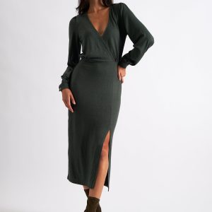 Karen Brushed Marl Jersey Midi Dress - Green