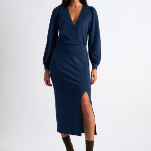 Karen Brushed Marl Jersey Midi Dress - Navy