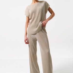 Korine Pleated Short Sleeve Top - Stone