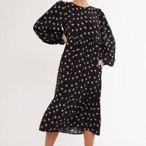 Louche Lilianne Anemone Print Mini Tiered Long Sleeve Dress