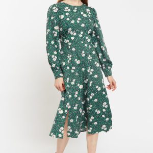 Louche Liv Roaring Daisy Print Long Sleeve Midi Dress - Green