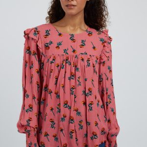 Lorel Rose Print Long Sleeve Blouse