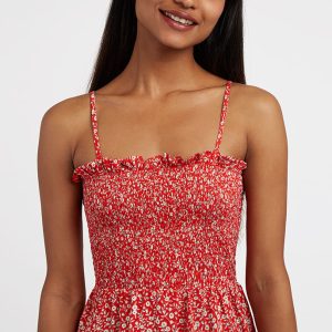 Lyse Shrubbery Print Smocked Bodice Strappy Top