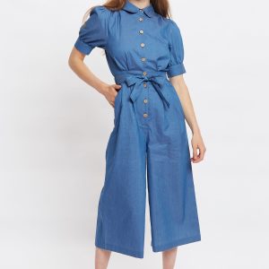 Louche Magda Chambray Short Sleeve Cropped Jumpsuit