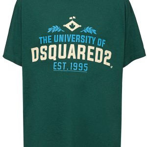 Green cotton overfit t-shirt with DSquared2 printing.