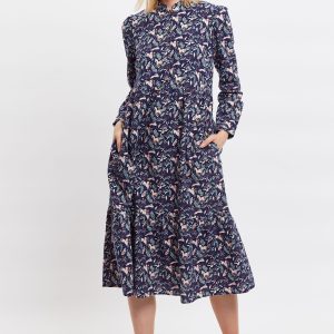 Macha Magic Forest Print Long Sleeve Tiered Midi Dress
