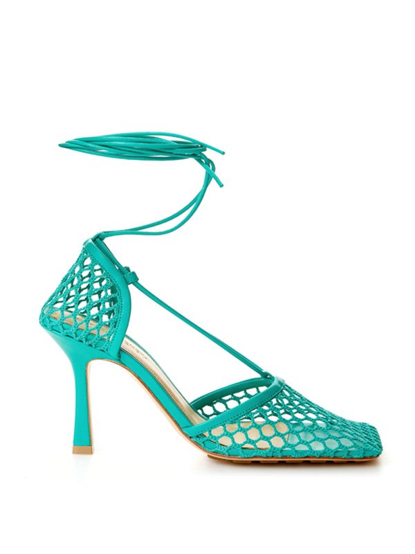 Stretch Bottega Veneta in Green Network Sandals