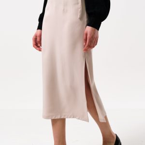Timo Satin Back Crepe Sustainable Midi Skirt - Camel