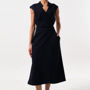 Urbain Satin Back Crepe Wrap Midi Dress - Navy