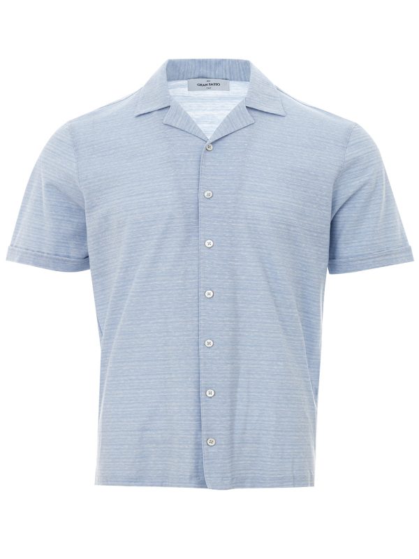 Camicia a Mezza Manica Azzurra Misto Lino Gran Sasso