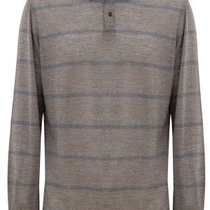 Polo Corneliani manica lunga 2 bottoni grigio righe blu