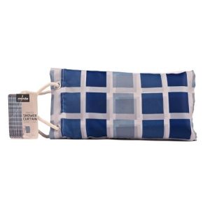 Moda Blue Square Printed Shower Curtain In A Bag 180cm