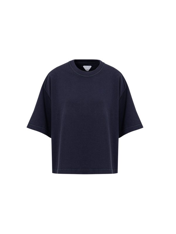 Blue cropped t-shirt with squared neck Bottega Veneta