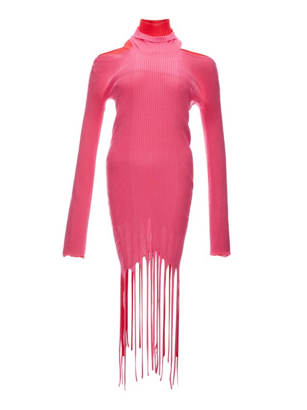 Abito Lungo in Maglia Stretch con Frange Bottega Veneta